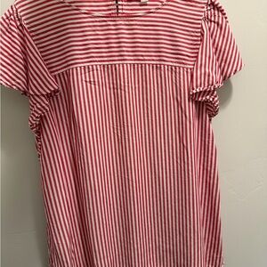 LOFT Red & White Striped Ruffle Sleeve Blouse